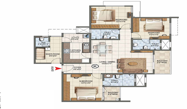 Provident Botanico 3 BHK Floor Plan