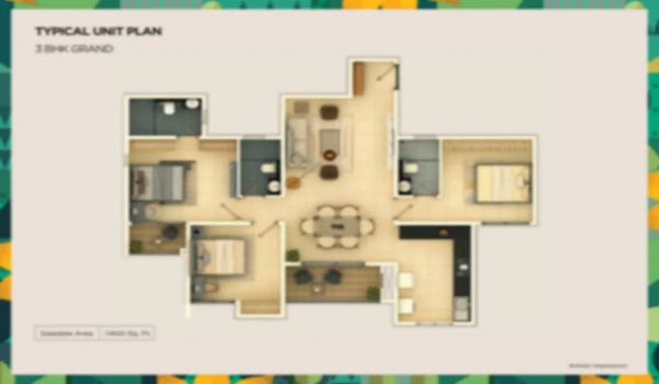 Provident Botanico 3 BHK Floor Plan